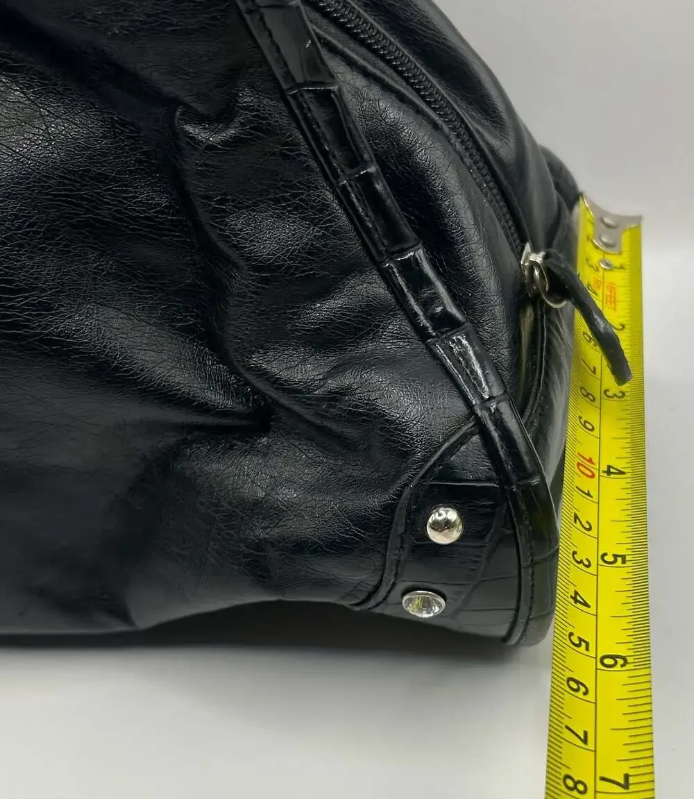 Y2K Black Faux Leather Rhinestone Buckle Studded Shoulder Bag